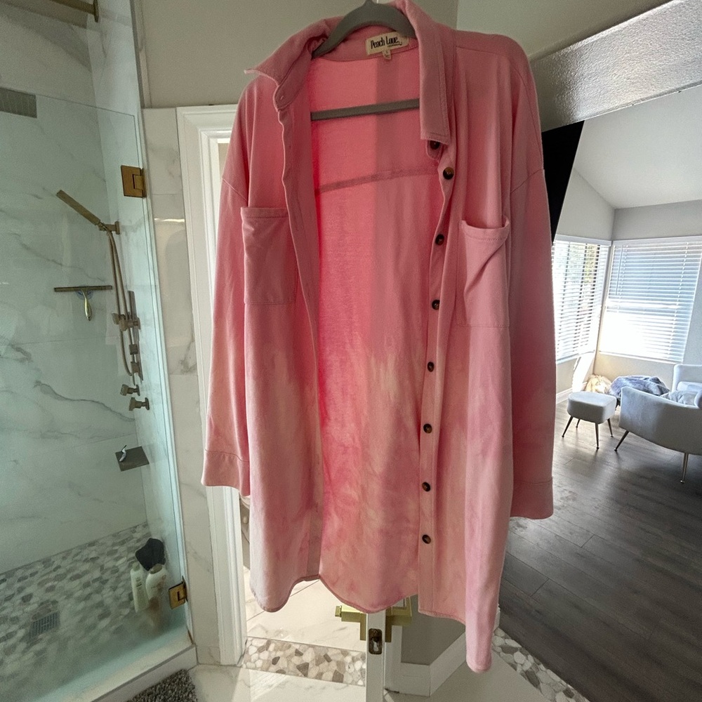 NanaMacs Pink Button-Up Shirt shacket in a size small EUC